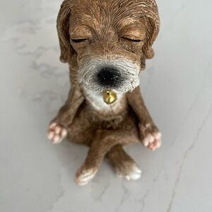 Meditating Dog Figurine| Zen Puppy Statue with Bell Collar, Resin Decor